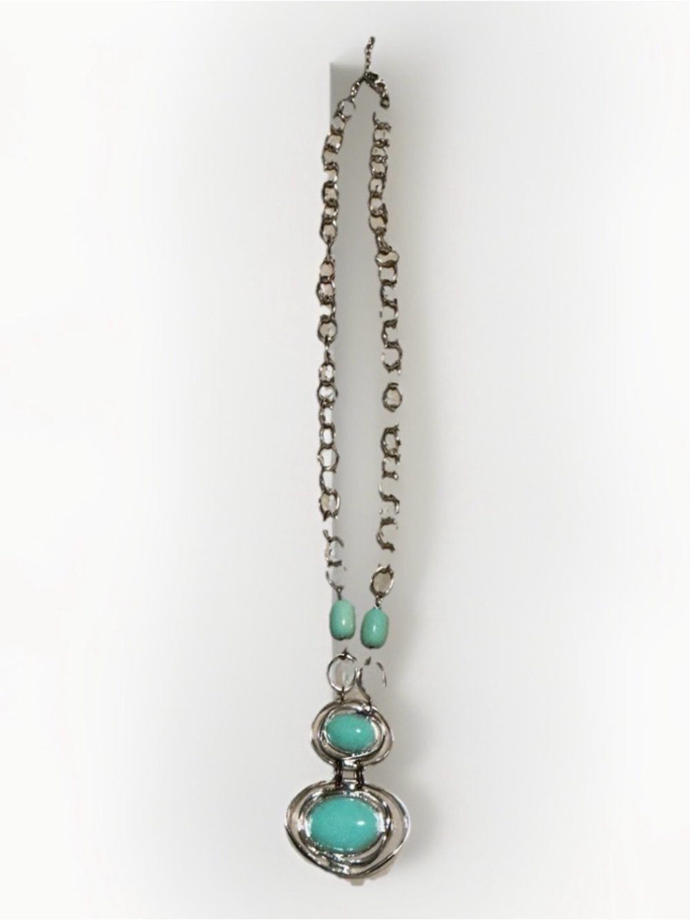 Etienne Aigner Necklace 18” Turquoise Color Extra Silver Chain For Longer Piece